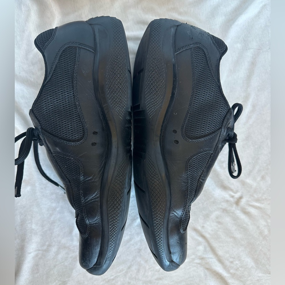 Prada America’s cup Men's Black Leather & Mesh Sneakers with Red Stripe - Picture 15 of 16